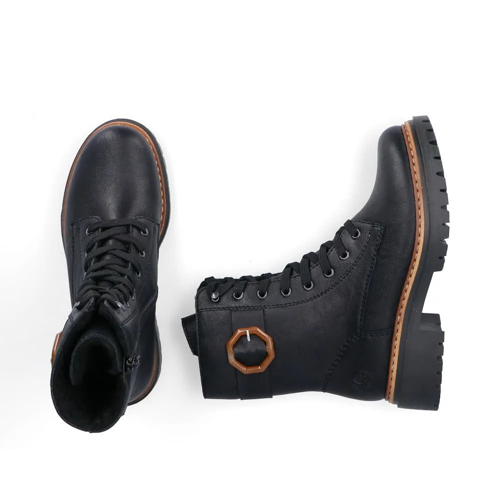 Rieker Damen Schnürstiefel Freizeitstiefel Stiefelette gefüttert schwarz