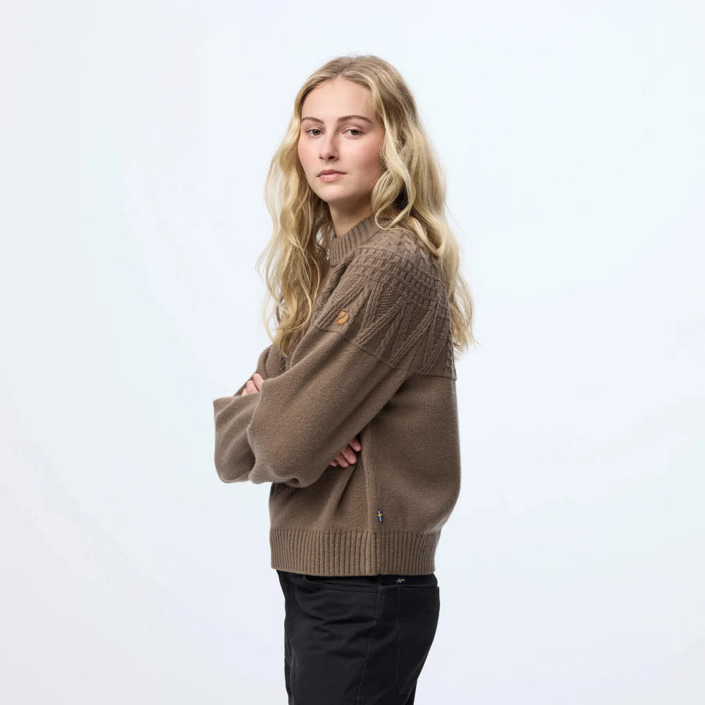 Fjällräven Övik Solid Jacquard Knit Damen Strickpullover Wollsweater braun