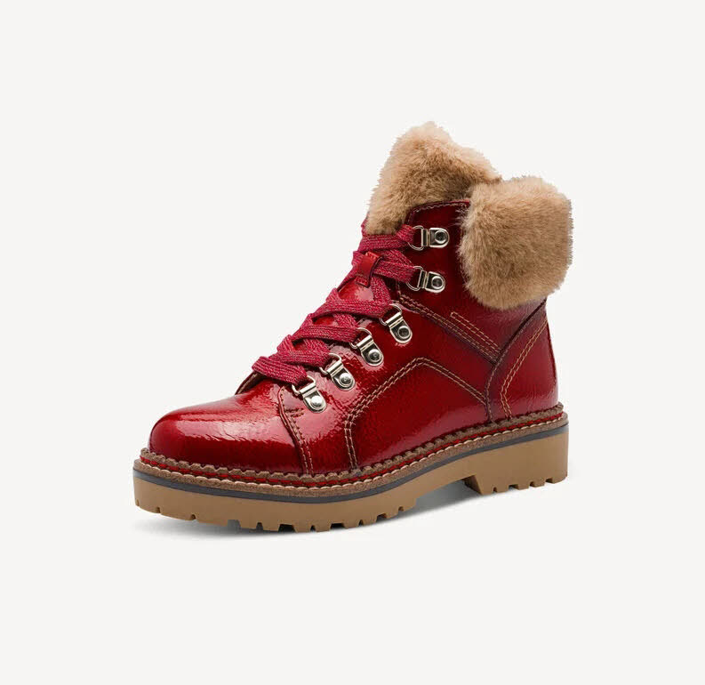Tamaris Damen Stiefelette Kurzstiefel Schnürstiefel gefüttert rot