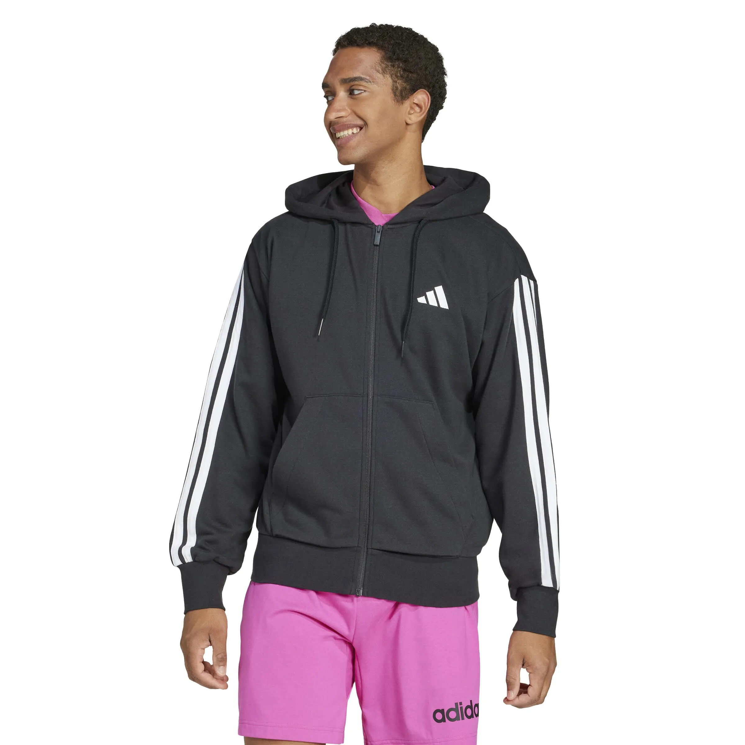 adidas Essentials 3-Streifen French Terry Kapuzenjacke Herren schwarz