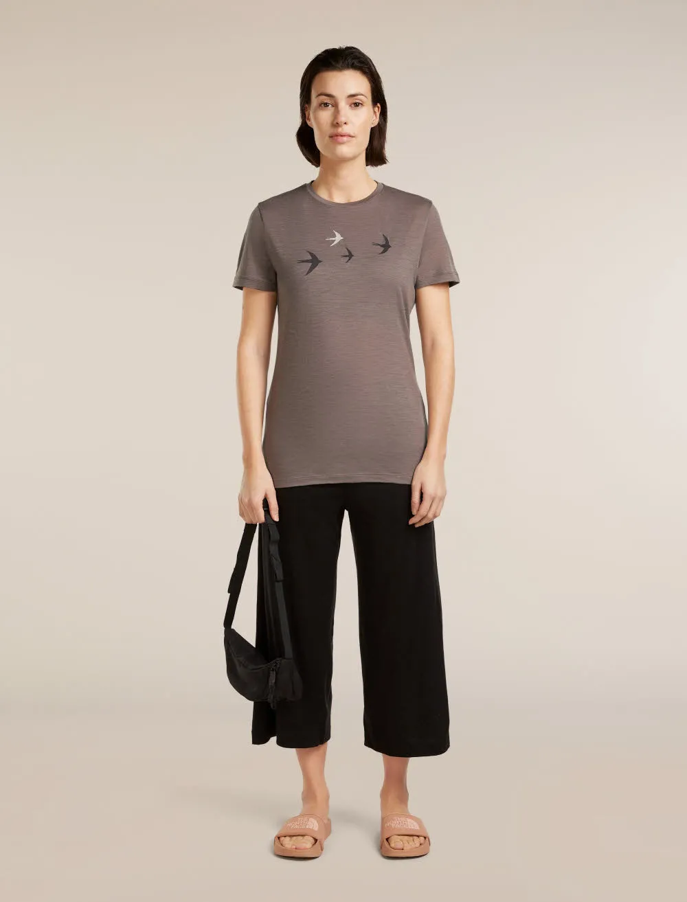 Icebreaker Merino 150 Tech Lite SS Tee Bird Transit Damen T-Shirt Funktionsshirt grau-braun