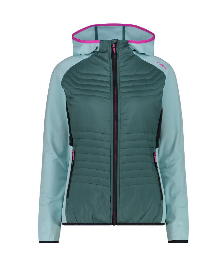 CMP Kapuzenjacke Hybridjacke Daunenjacke Fleecejacke Damen blaugrün türkis