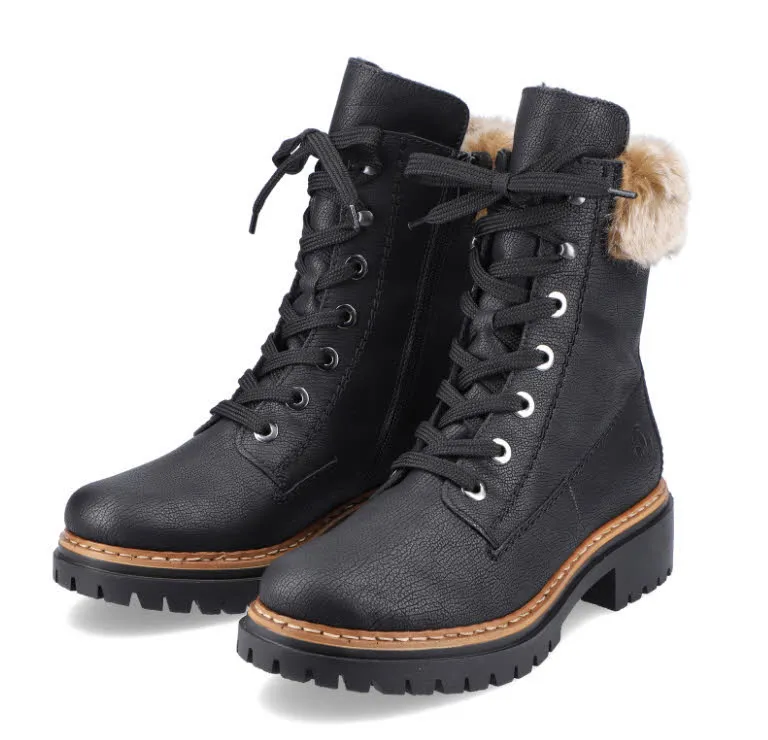 Rieker Kurillen Damen Schnürstiefel Lederstiefel schwarz