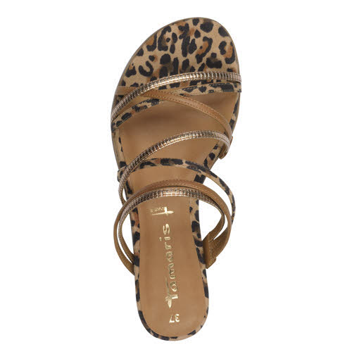Tamaris Damen Pantolette flach Riemchenpantolette leopard braun