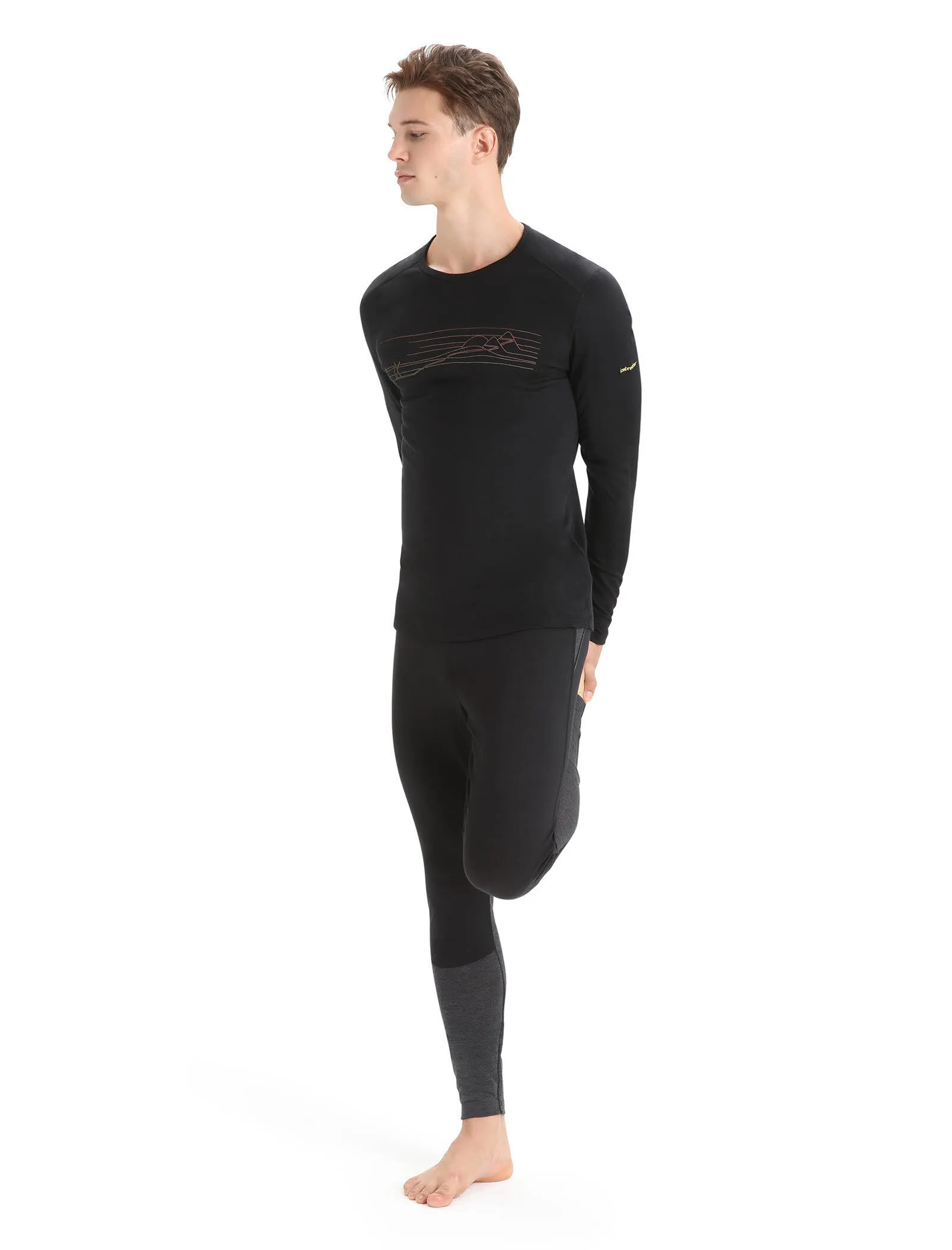 Icebreaker Merino 200 Oasis Herren Ski Stripes Langarmshirt Funktionsshirt schwarz