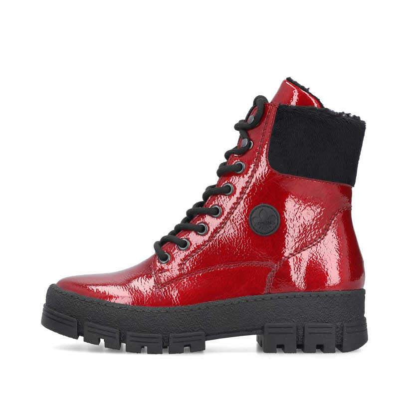 Rieker Biker Boots Damen Schnürstiefel Kurzstiefel gefüttert rot