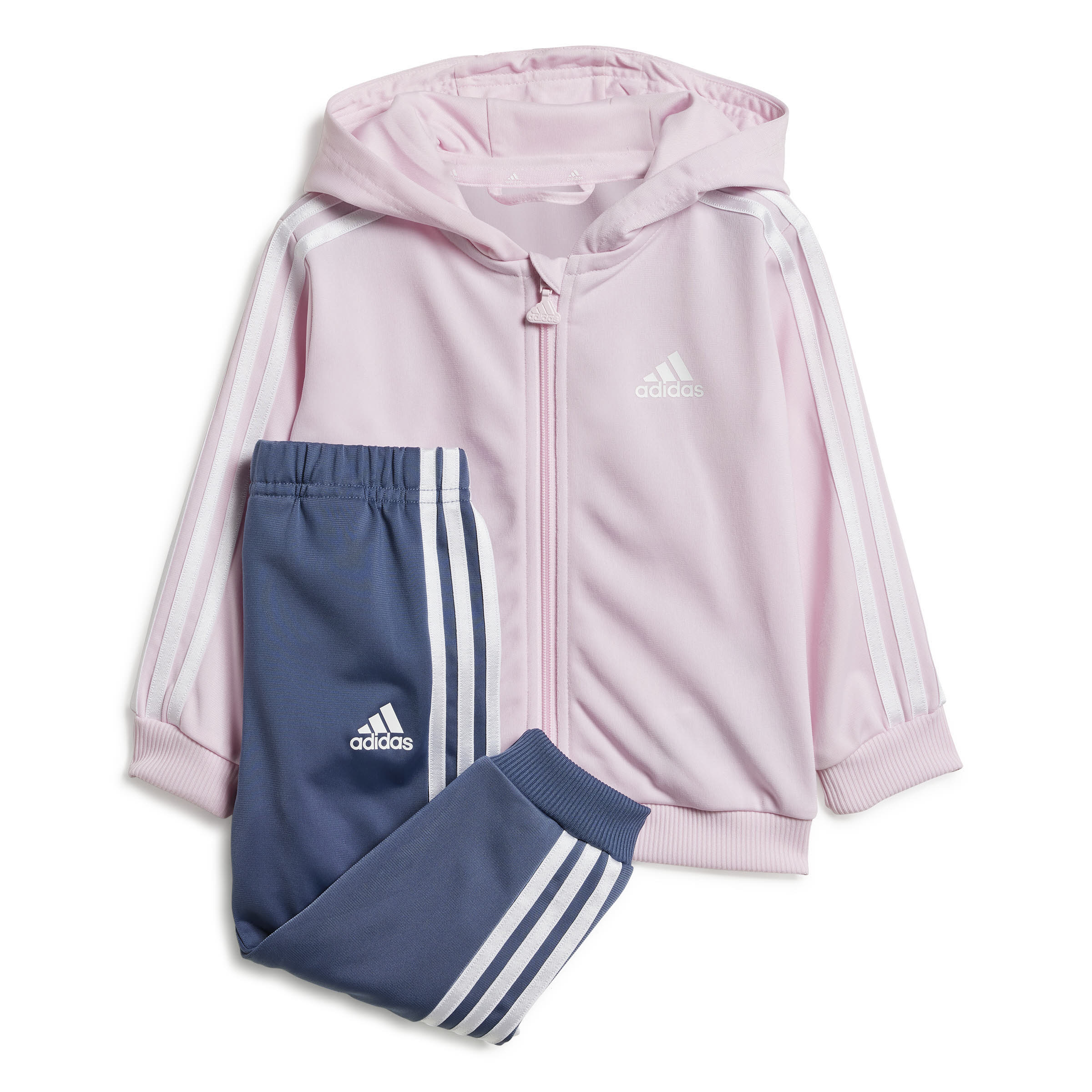 adidas Essentials Shiny Hooded Trainingsanzug Jogginganzug Kinder Mädchen rosa dunkelblau