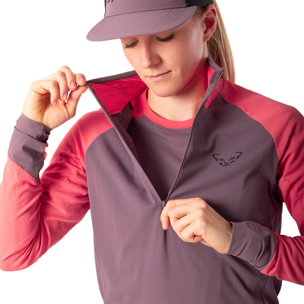Dynafit Alpine Longsleeve Half Zip Tee Damen Longsleeve Laufshirt rosa