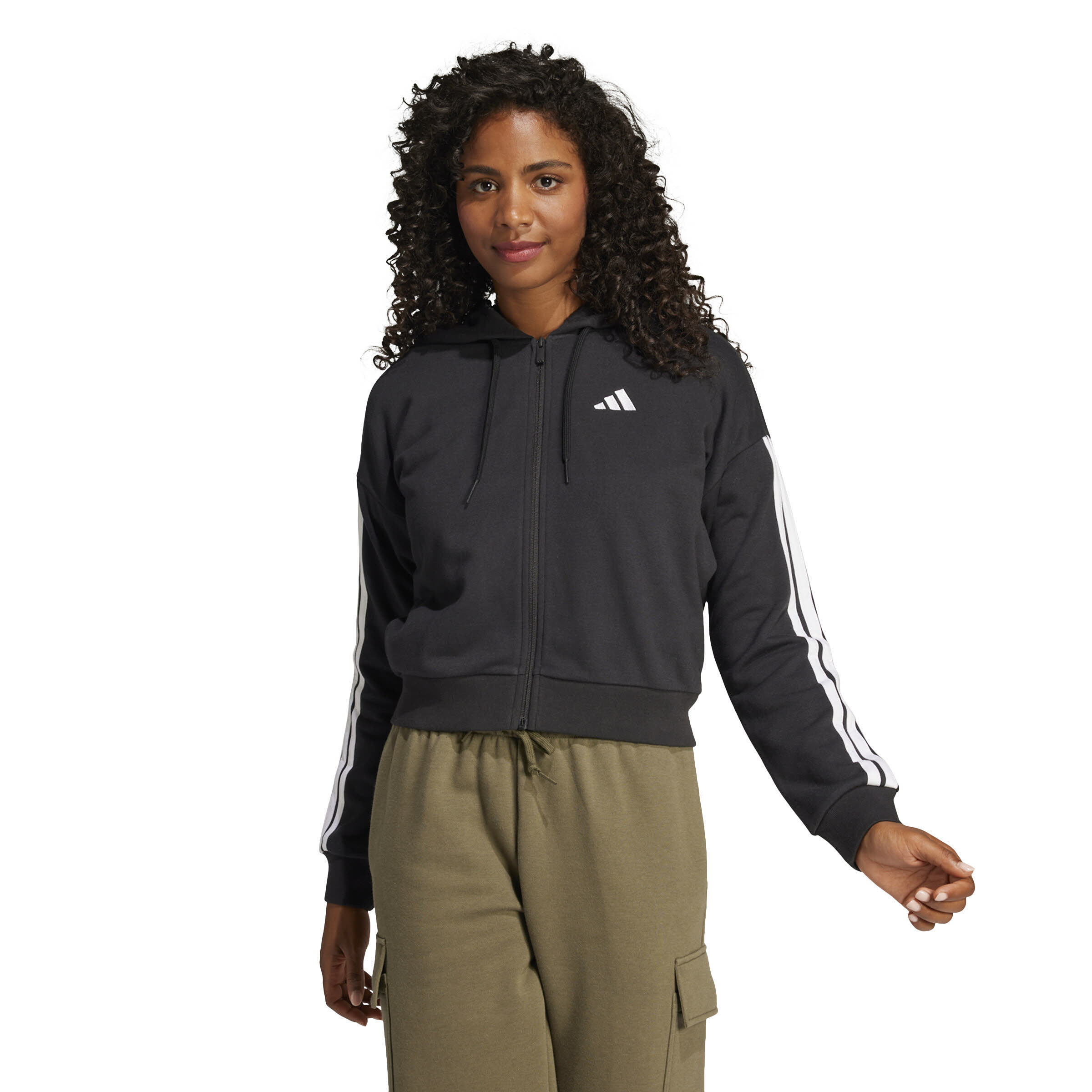 adidas Essentials 3-Streifen French Terry Kapuzenjacke Damen schwarz