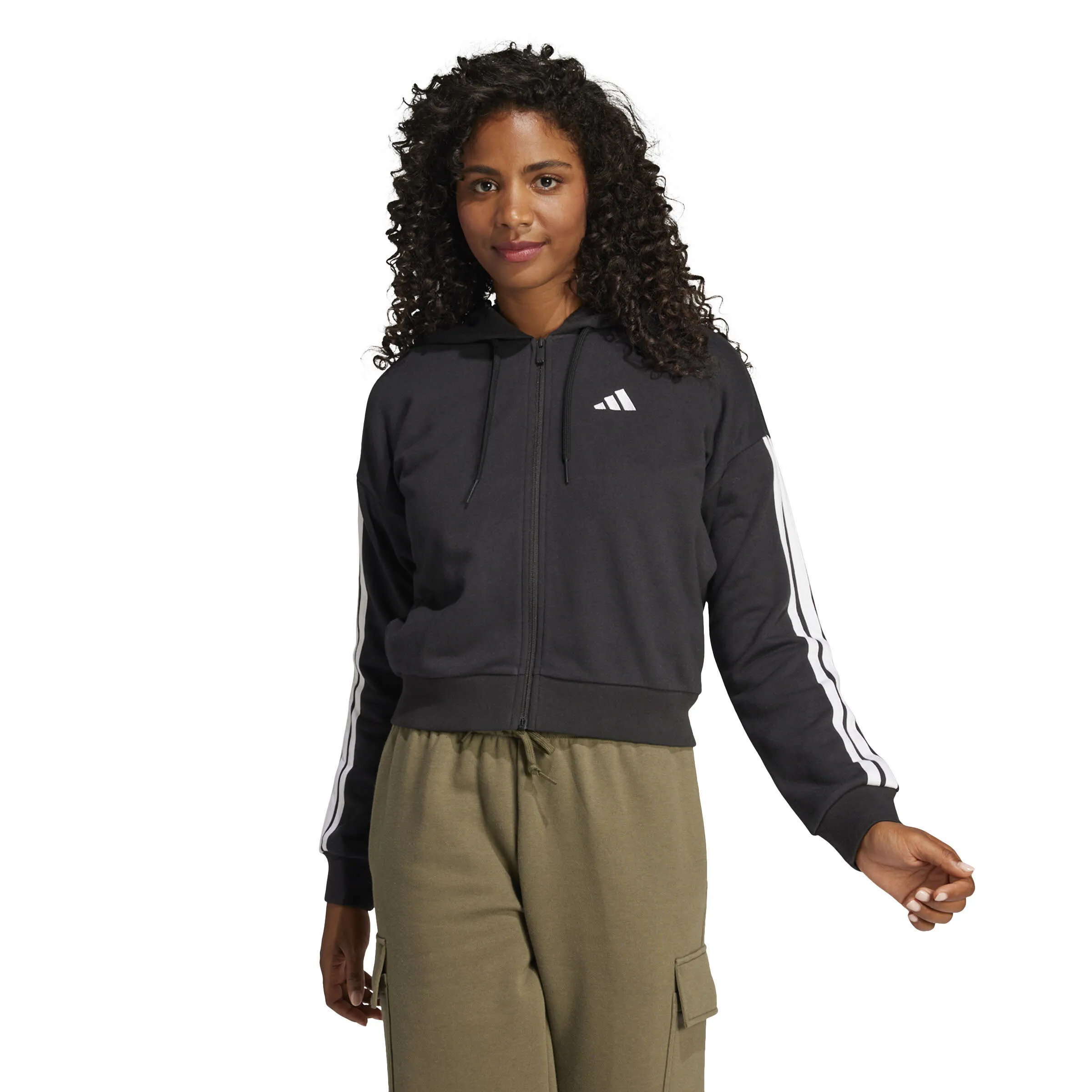 adidas Essentials 3-Streifen French Terry Kapuzenjacke Damen schwarz