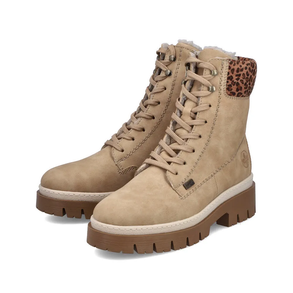 Rieker Schnürstiefel Damen Kurzstiefel Freizeitstiefel gefüttert beige