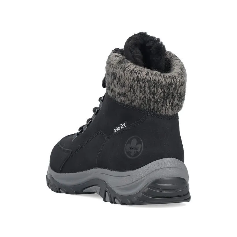 Rieker Damen Schnürstiefel Stiefelette gefüttert schwarz