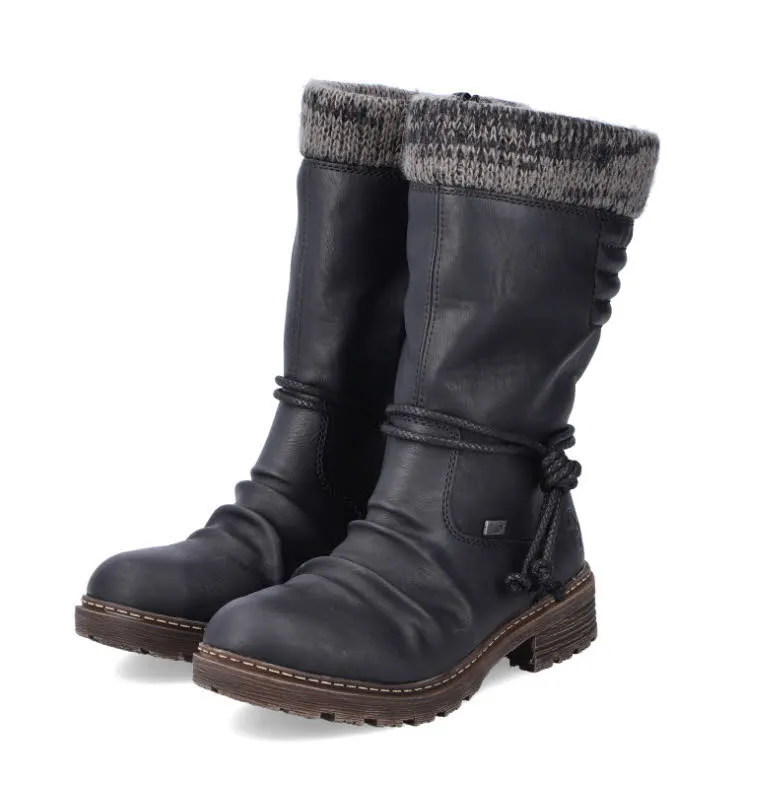 Rieker Damen Stiefel Stiefelette Gefüttert Winterstiefel Slipper schwarz