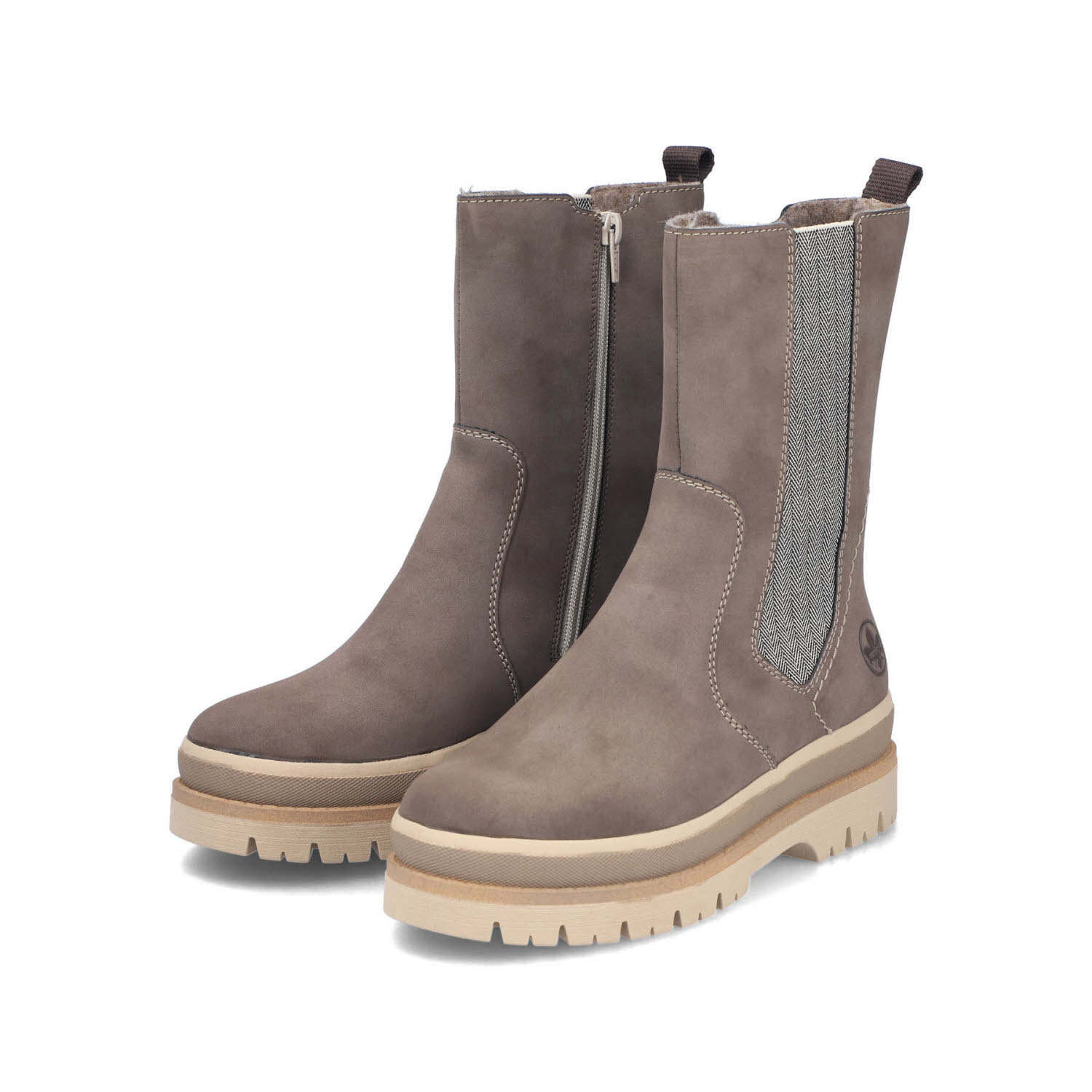 Rieker Chelsea Boots Damen Stiefelette Slipper Kurzstiefel Freizeitstiefel gefüttert mushroom/leinen