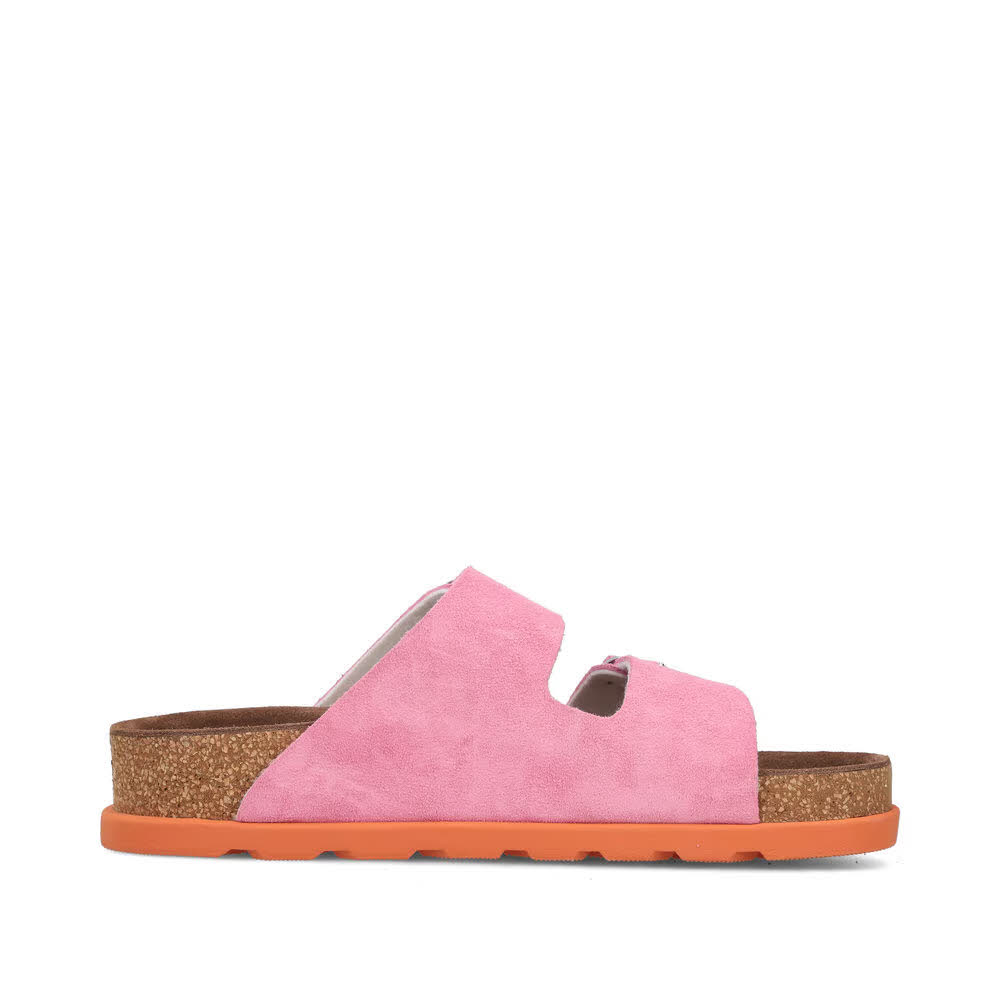 Rieker FSK Damen Pantoletten Hausschuhe rosa/orange