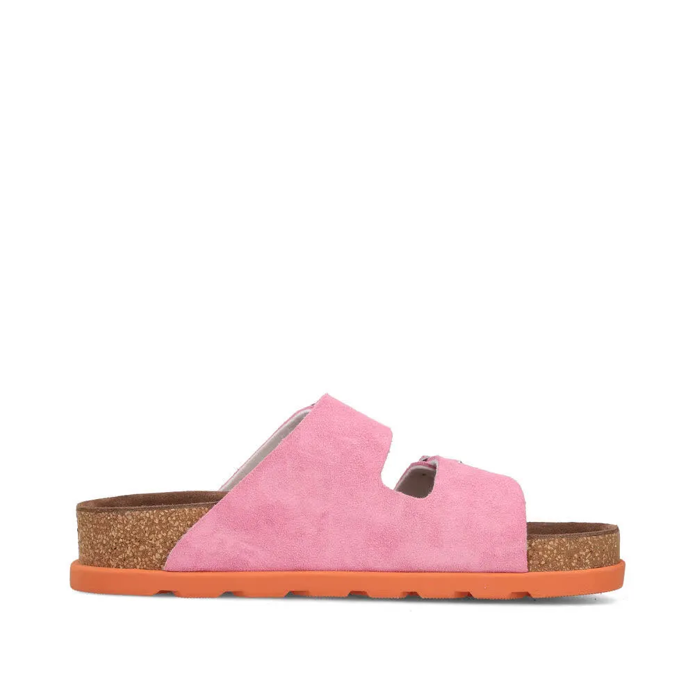 Rieker FSK Damen Pantoletten Hausschuhe rosa/orange