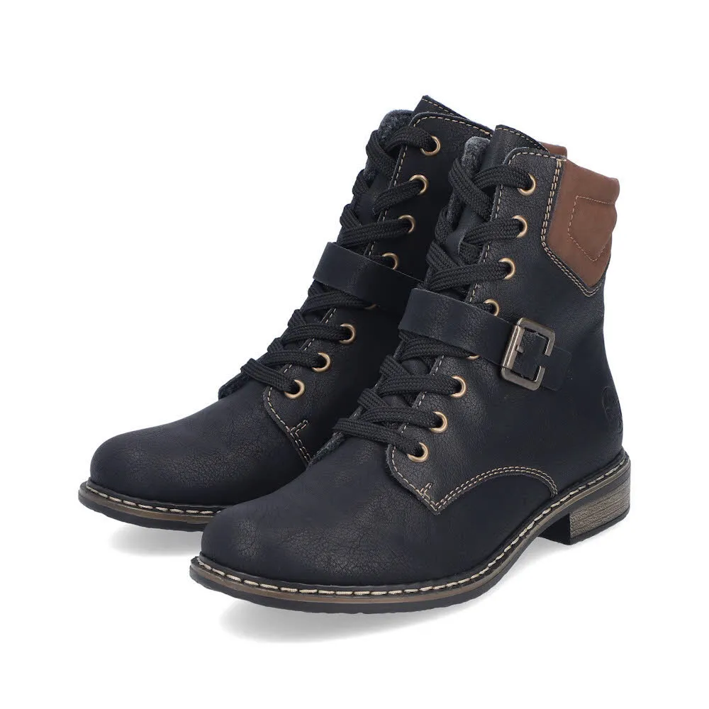 Rieker Schnürstiefel Damen Freizeitstiefel Kurzstiefel schwarz