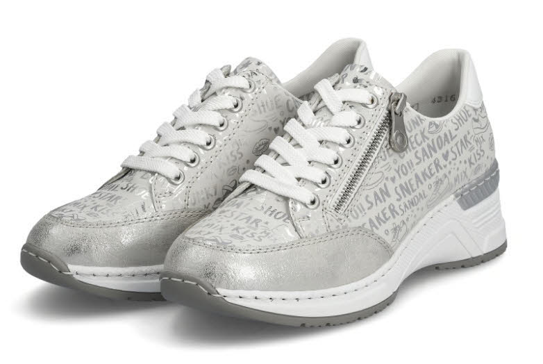 Rieker Damen Halbschuhe Sneaker Modeschuhe hellgrau silber