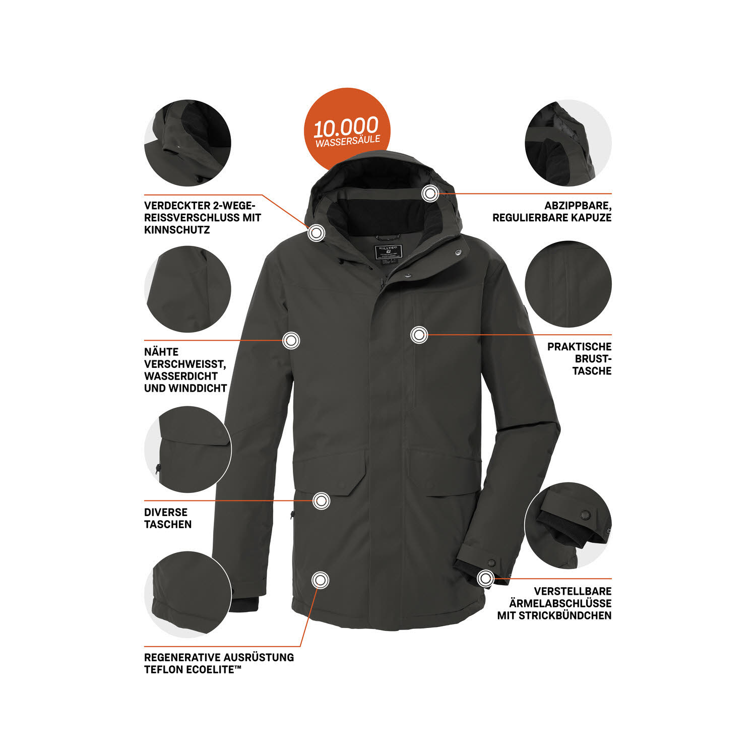 Killtec KOW 85 MN PRKj Herren Freizeitjacke Winterjacke Parka dunkelgrau