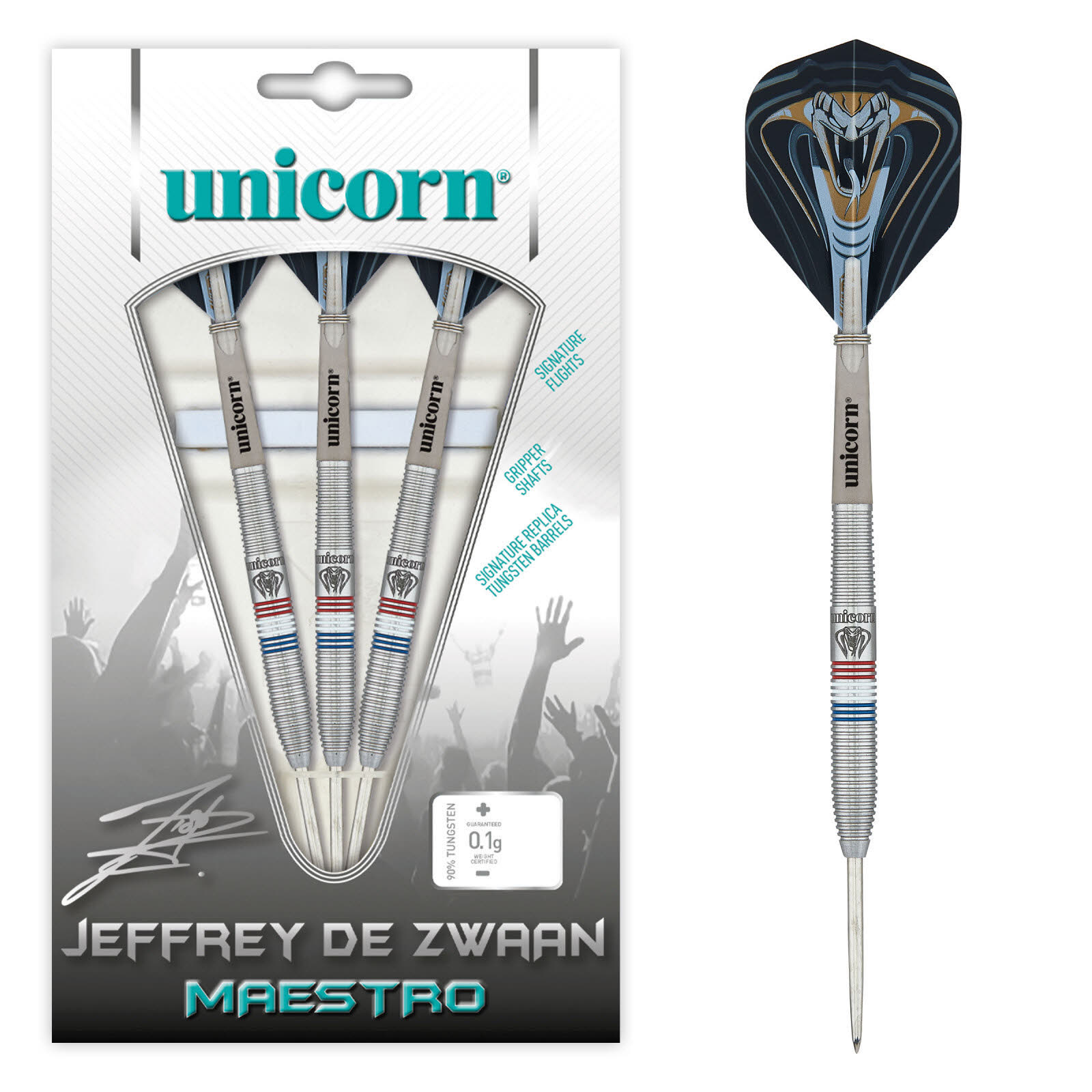 Unicorn Maestro Jeffrey de Zwaan P2 Steel Darts 23 Gr. Darts-Pfeile silber