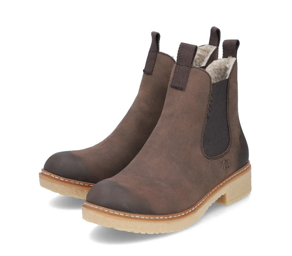 Rieker Damen Chelsea Boots Stiefeletten Slipper gefüttert nussbraun