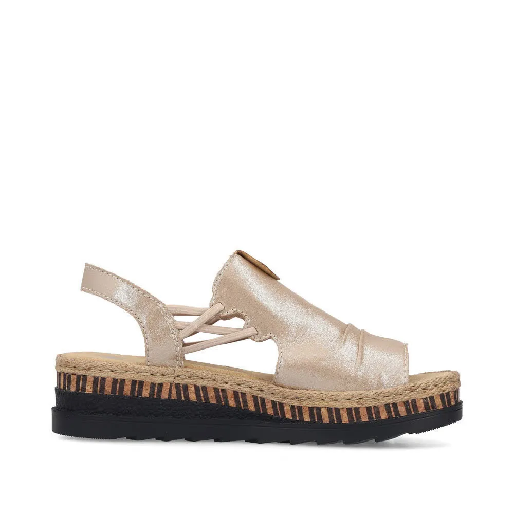 Rieker FSK Damen Sandalen Keilsandaletten Effektkunstleder beige