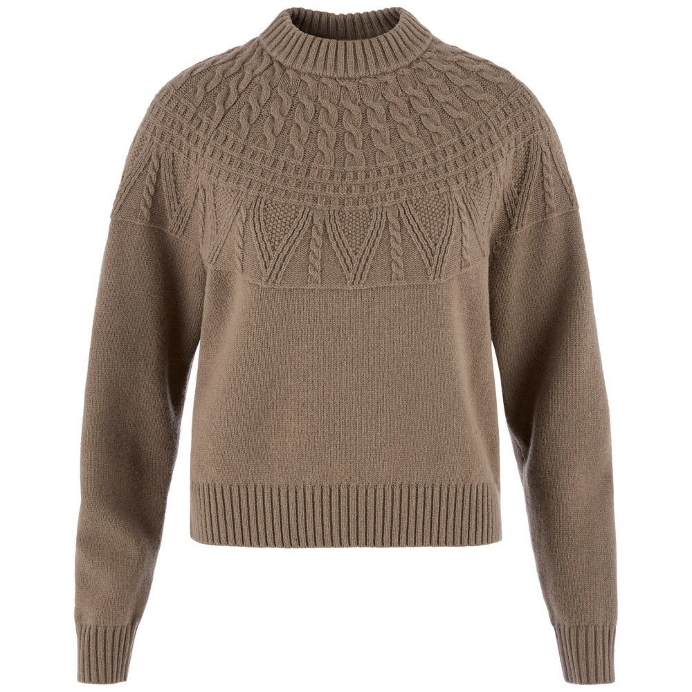 Fjällräven Övik Solid Jacquard Knit Damen Strickpullover Wollsweater braun