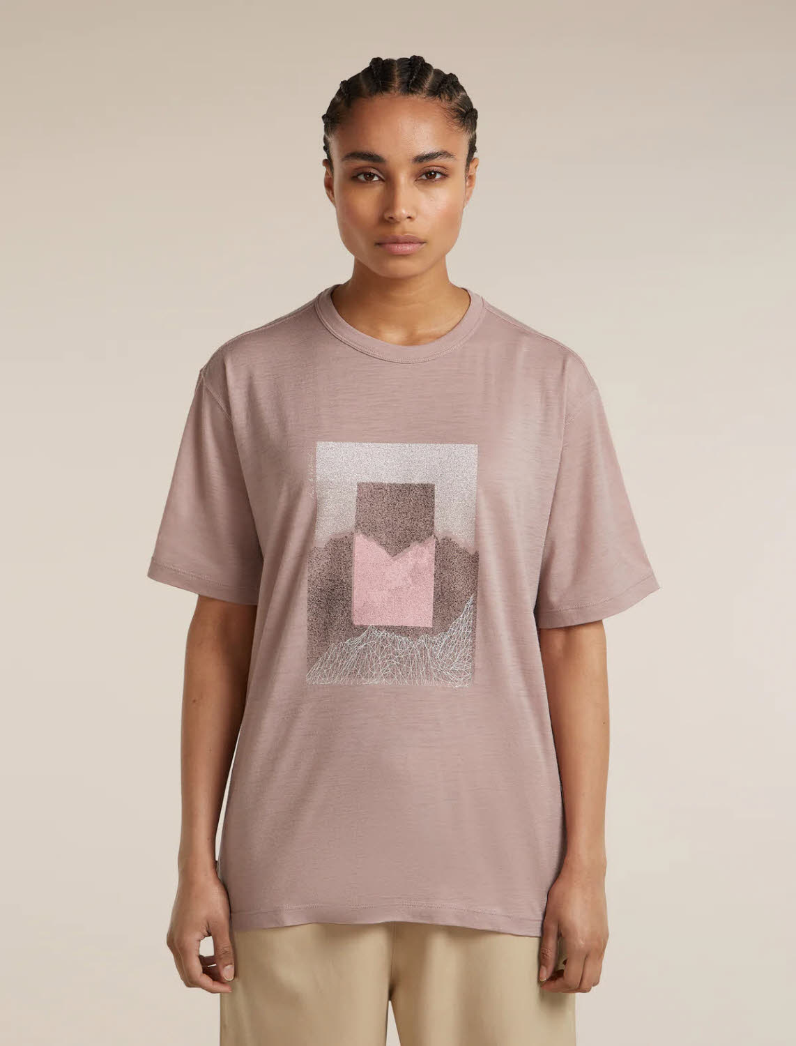 Icebreaker 150 Tech Lite Relaxed T-Shirt Mountain Shift Damen Funktionsshirt pink quartz