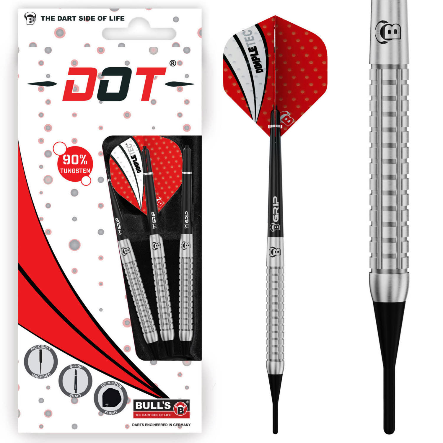 BULL'S Dot D5 90% Tungsten Soft Dart Dartpfeile 18g rot/schwarz