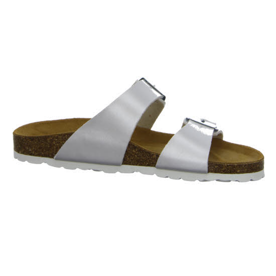 Longo Tieffußbett Pantolette Hausschuh Damen silber NEU