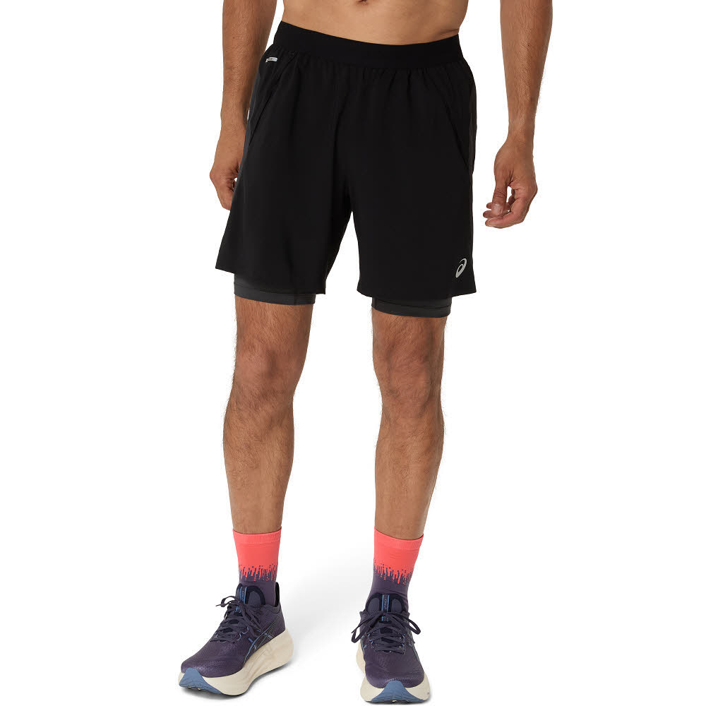 Asics ROAD 2N1 7IN SHORT Herren Laufhose Running Shorts schwarz