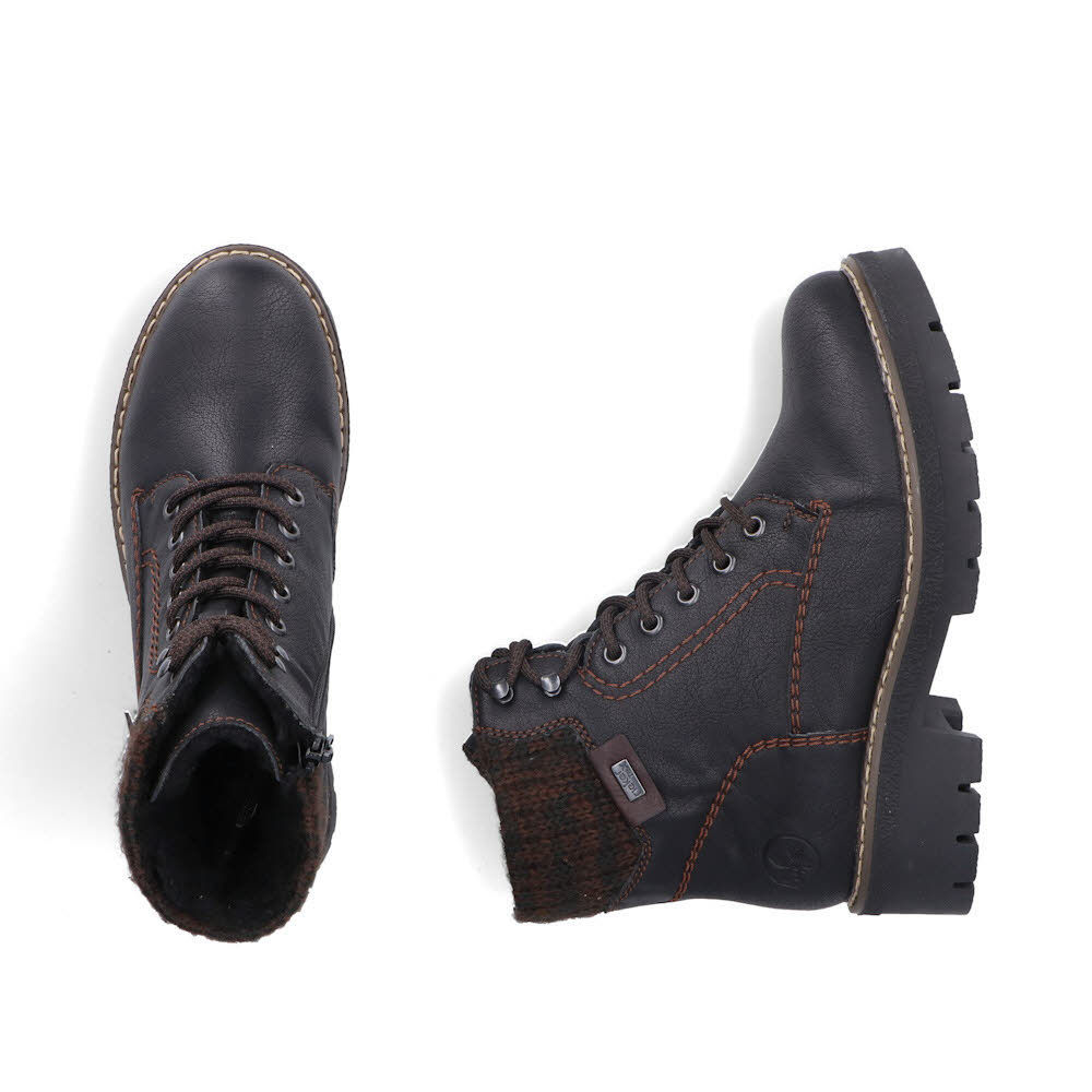 Rieker Damen Schnürstiefel Freizeitstiefel Stiefelette gefüttert schwarz