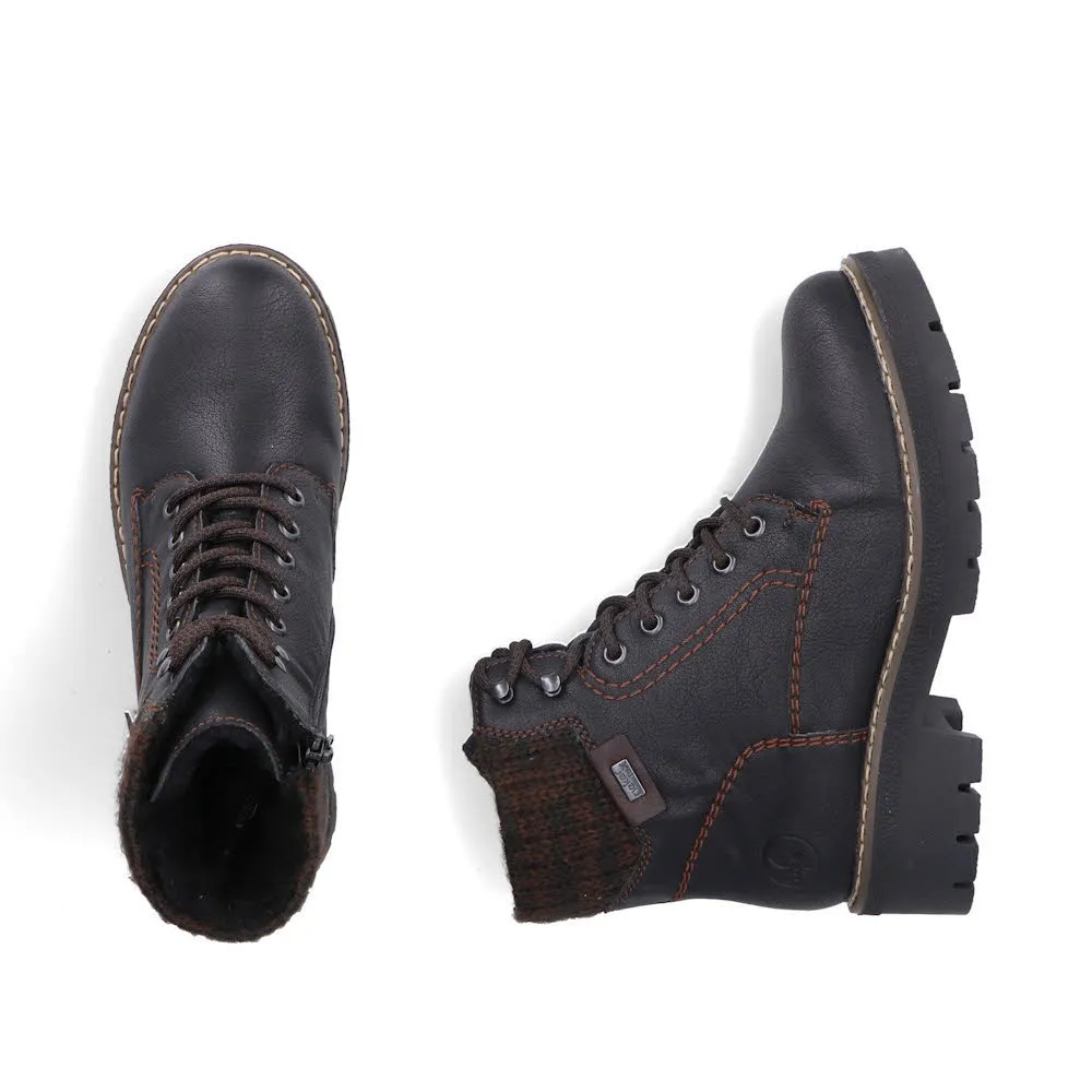 Rieker Damen Schnürstiefel Freizeitstiefel Stiefelette gefüttert schwarz
