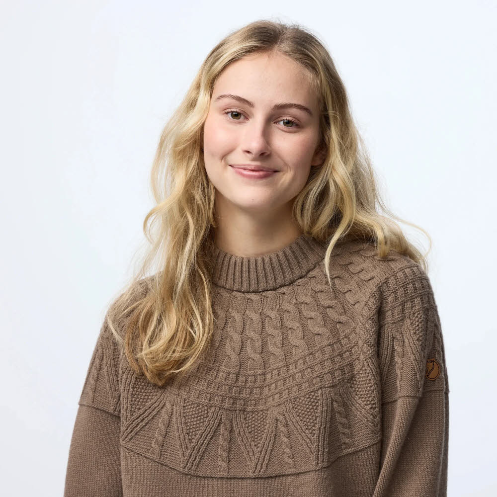 Fjällräven Övik Solid Jacquard Knit Damen Strickpullover Wollsweater braun