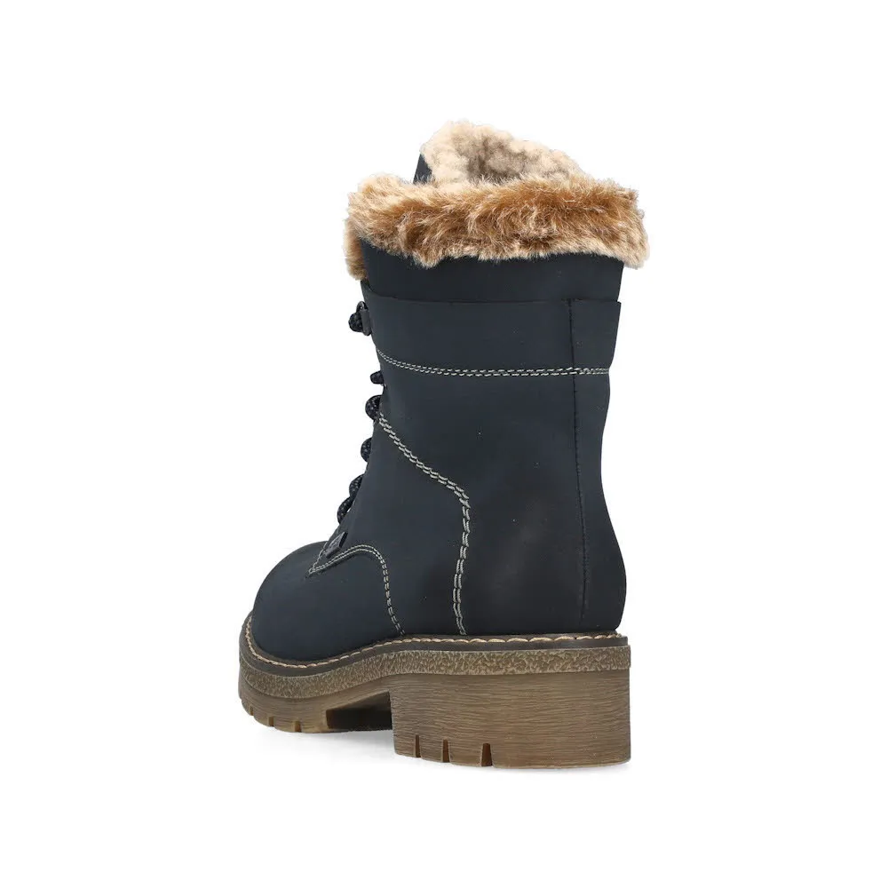 Rieker Schnürstiefel Damen Freizeitstiefel Stiefelette gefüttert blau