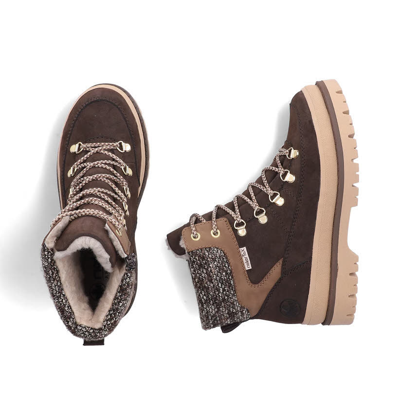 Rieker Damen Stiefelette Schnürstiefel Kurzstiefel braun