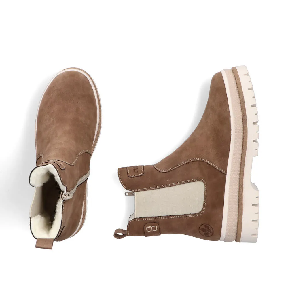 Rieker Chelsea Boots Damen Stiefelette Kurzstiefel gefüttert braun