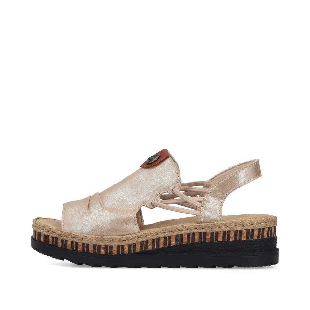 Rieker FSK Damen Sandalen Keilsandaletten Effektkunstleder beige