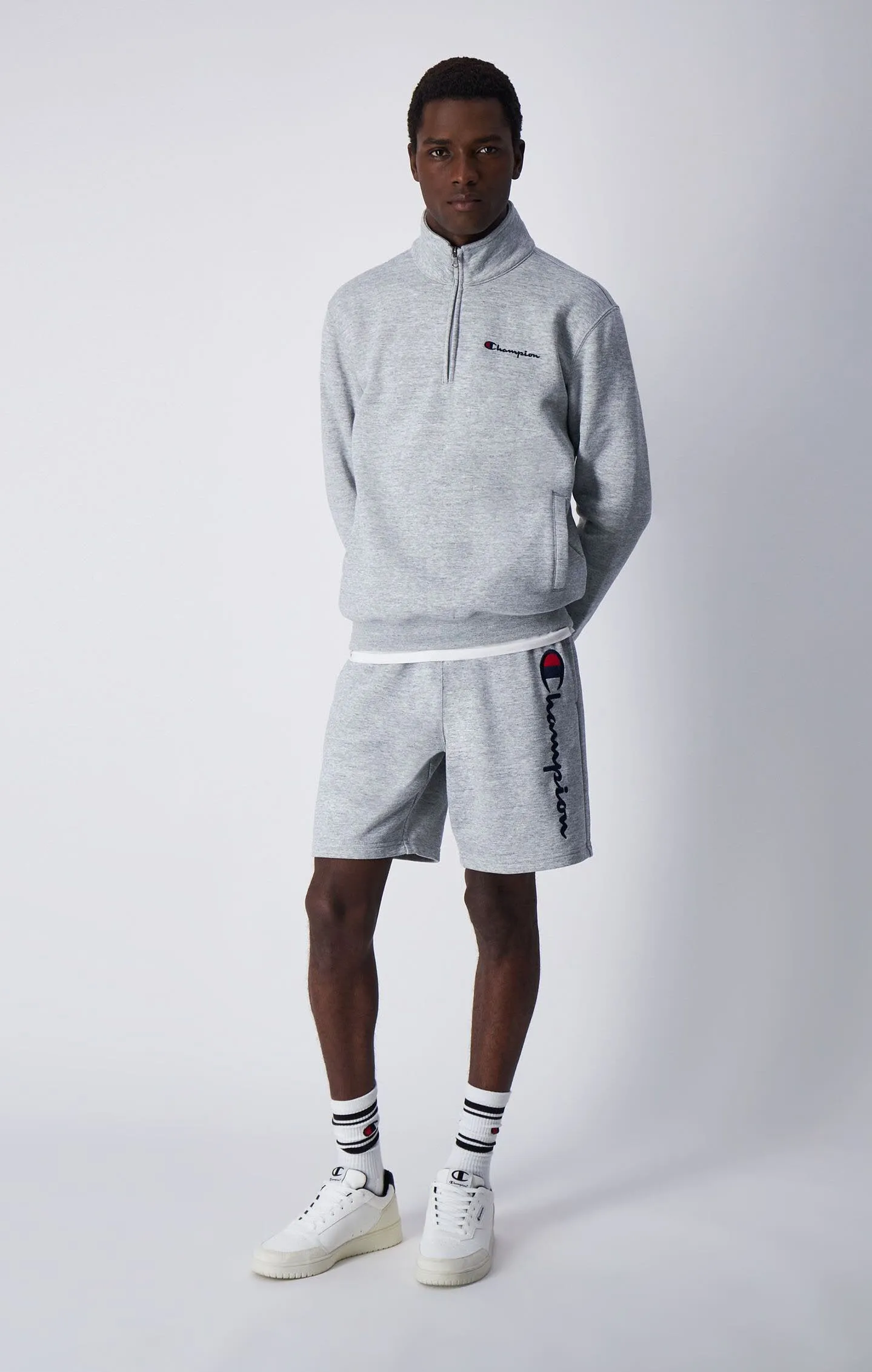 Champion Fleece-Sweatshirt Herren Half-Zip Fleece-Pullover grau