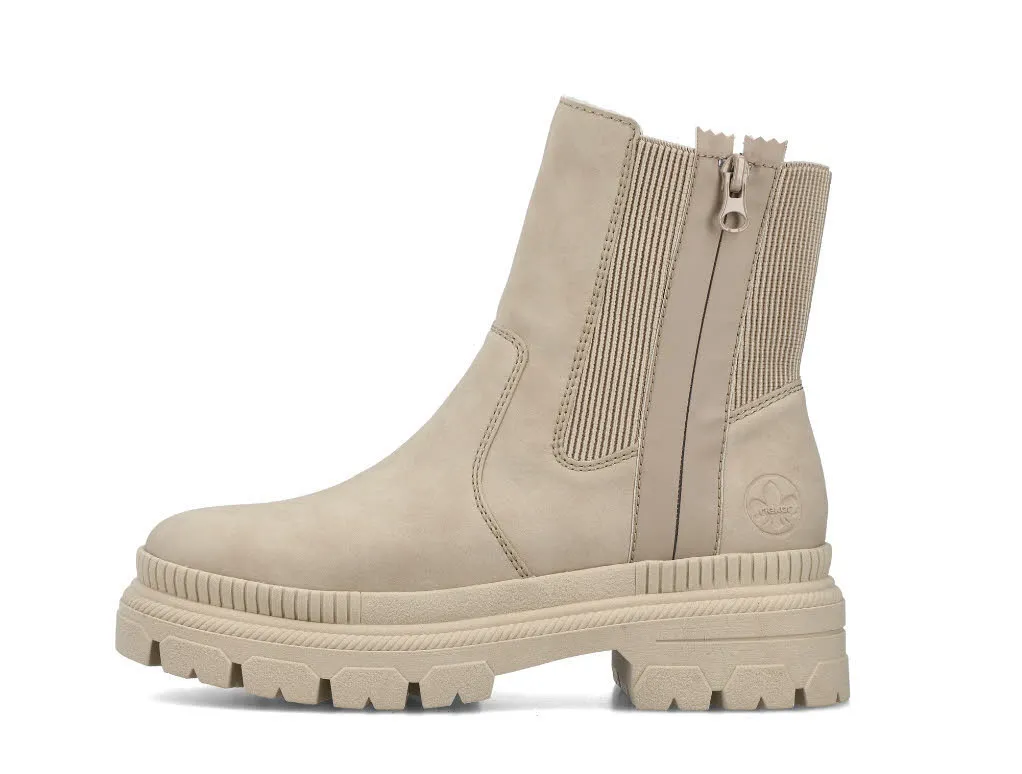 Rieker Damen Stiefeletten Chelsea Boots gefüttert cremebeige