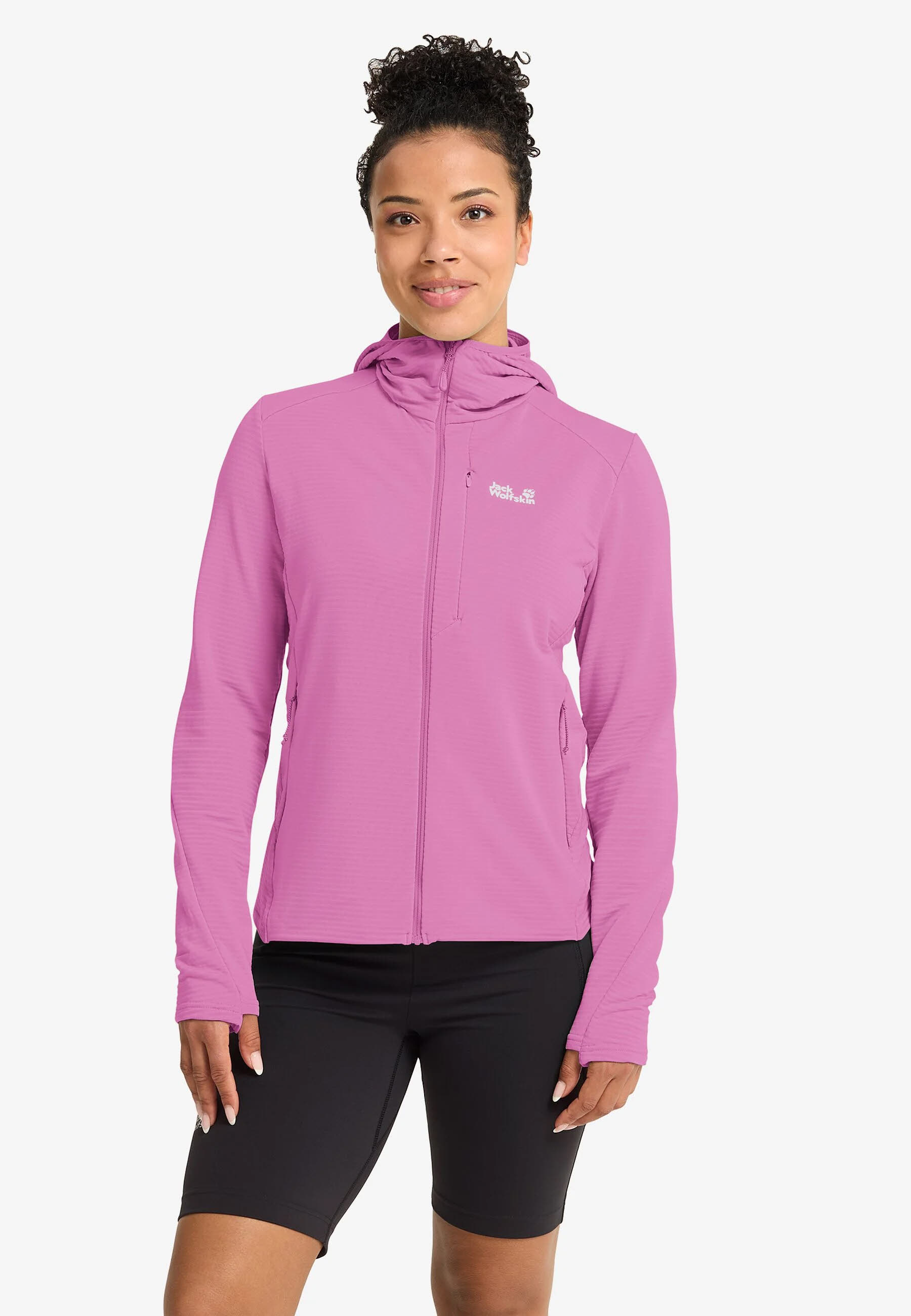 Jack Wolfskin Litestride Hooded Fz Damen atmungsaktive Fleecejacke rosa