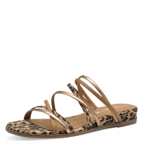 Tamaris Damen Pantolette flach Riemchenpantolette leopard braun