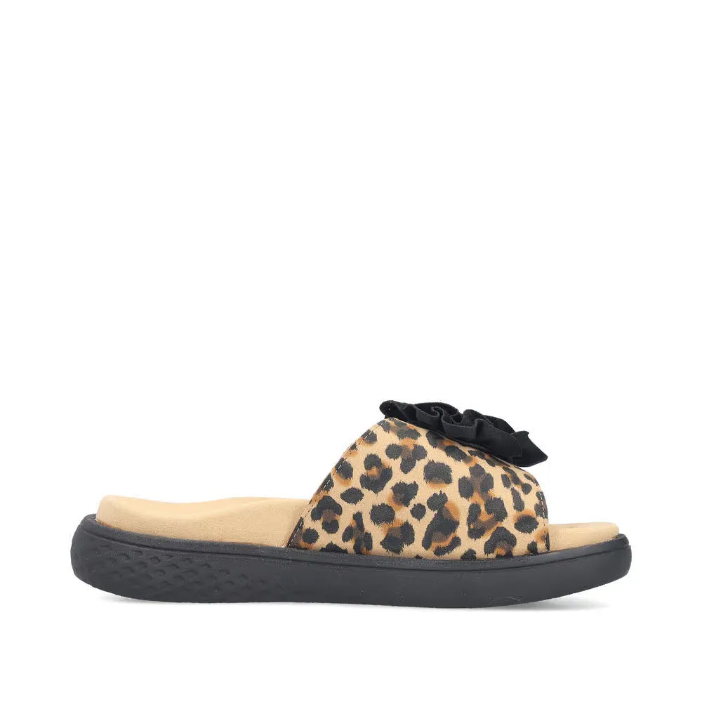 Rieker FSK Damen Sandalen Pantoletten leoprint beige/schwarz