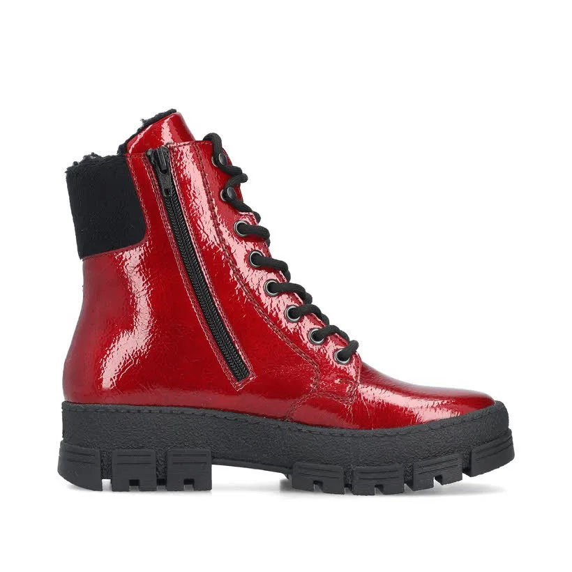 Rieker Biker Boots Damen Schnürstiefel Kurzstiefel gefüttert rot