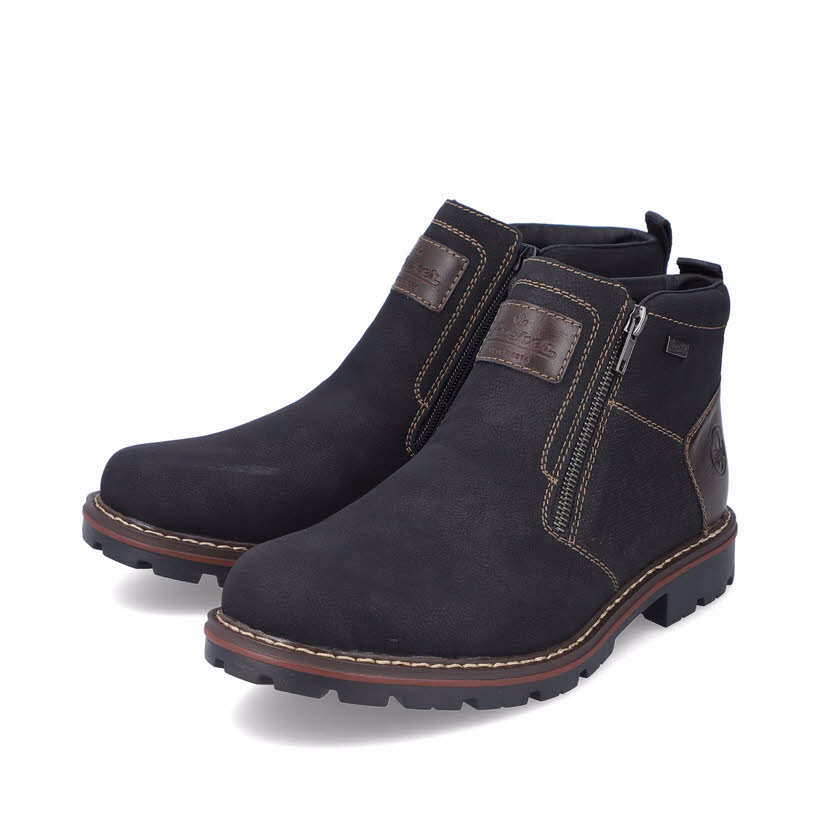 Rieker Herren Kurzstiefel Stiefelette Slipper gefüttert schwarz