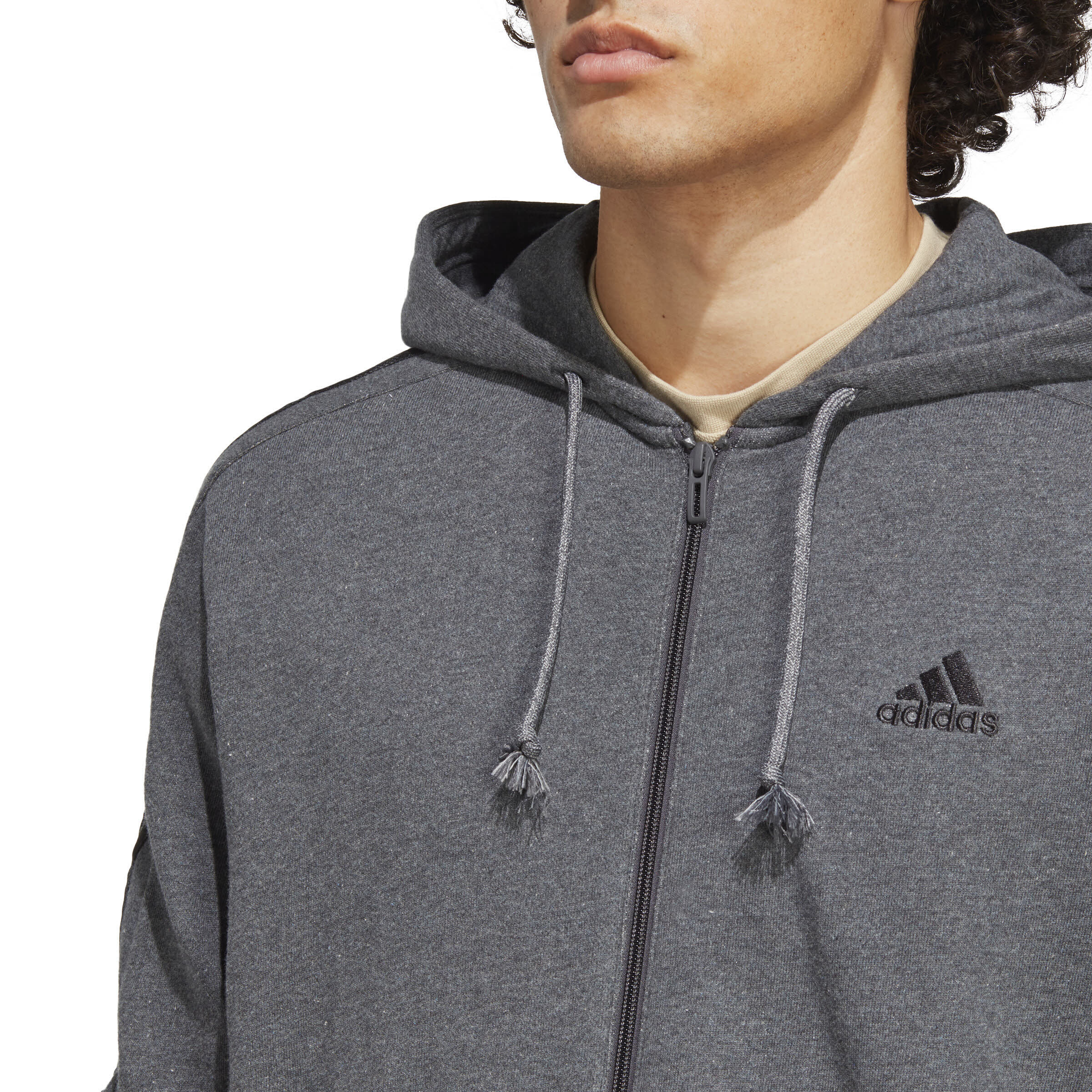 adidas M 3S FT FZ HD Herren Kapuzenjacke Trainingsweste grau NEU