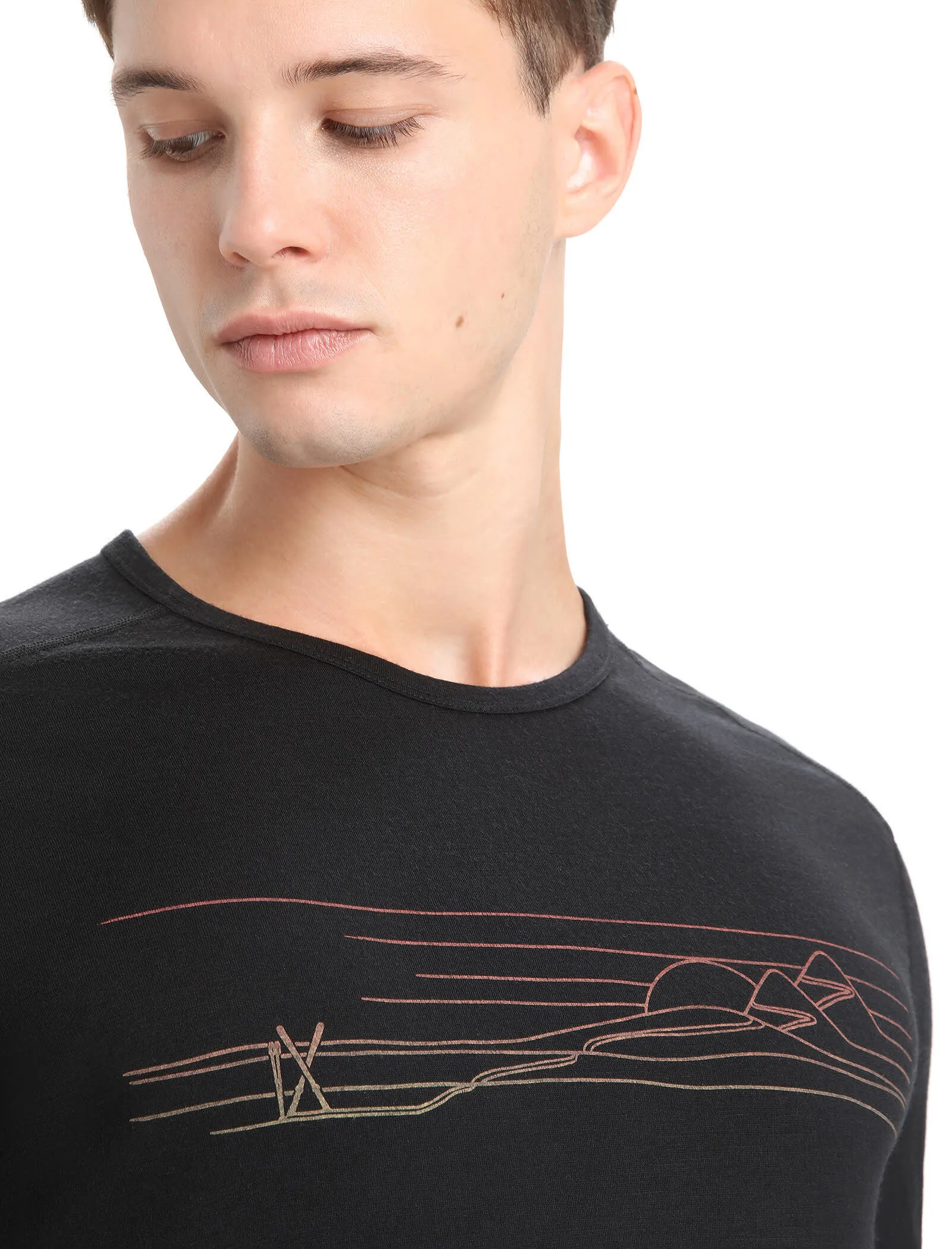 Icebreaker Merino 200 Oasis Herren Ski Stripes Langarmshirt Funktionsshirt schwarz