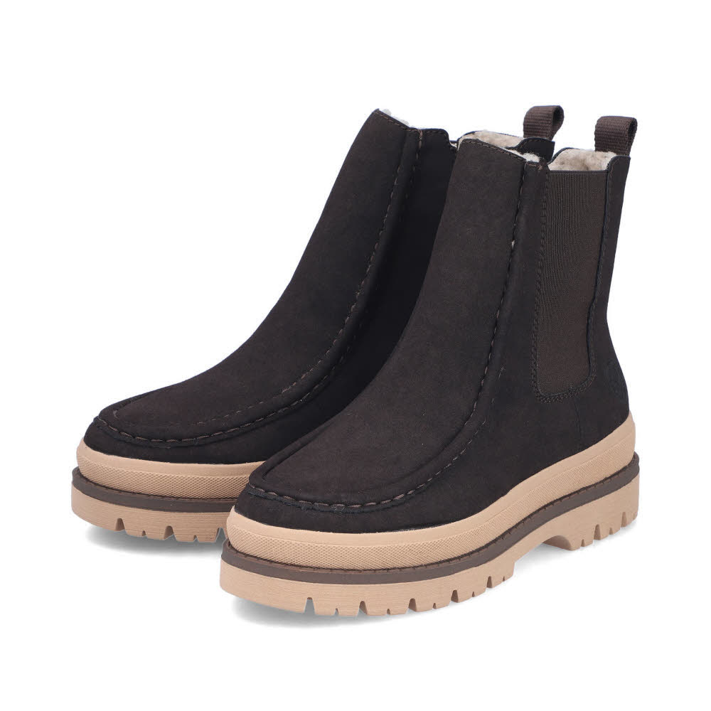 Rieker Chelsea Boots Damen Stiefelette Kurzstiefel Slipper gefüttert nougat/leinen