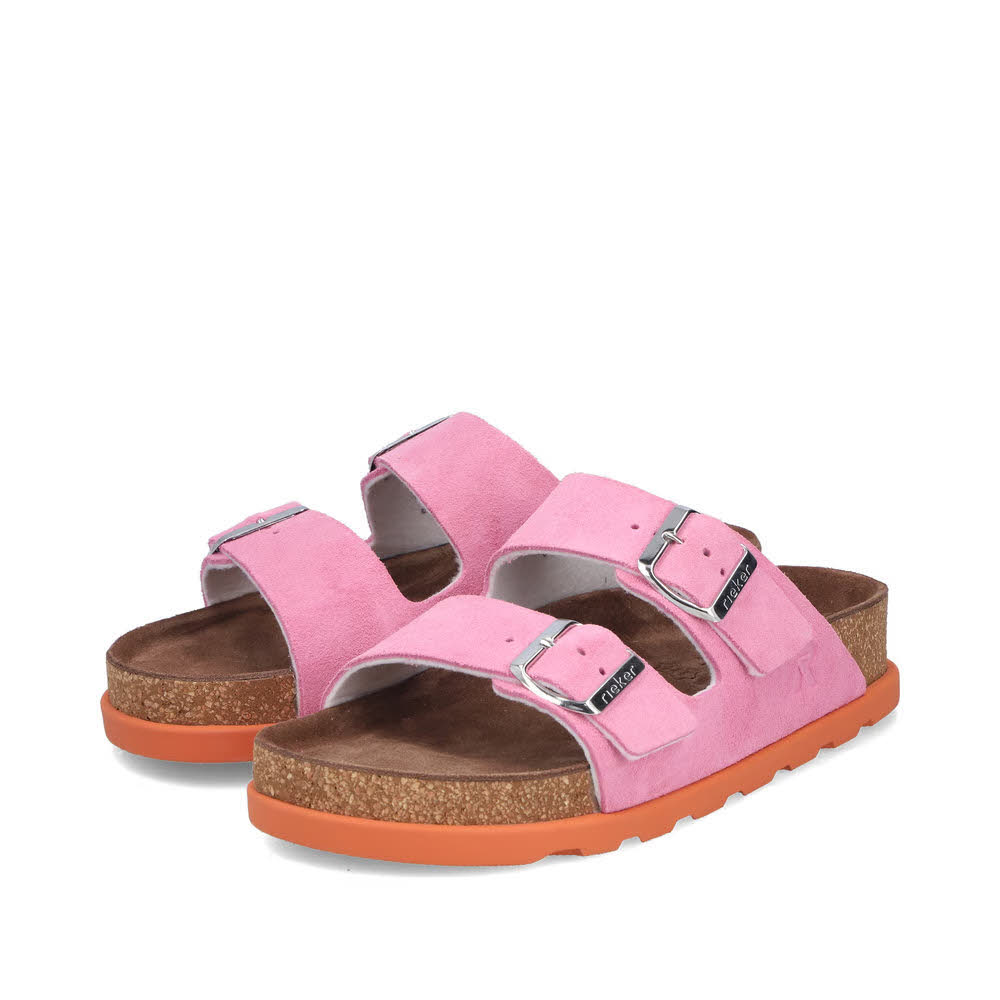 Rieker FSK Damen Pantoletten Hausschuhe rosa/orange