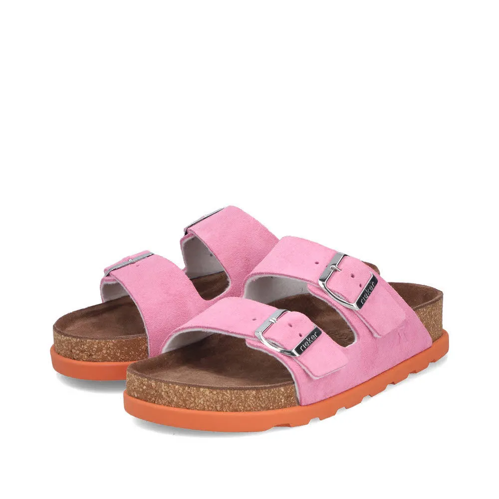 Rieker FSK Damen Pantoletten Hausschuhe rosa/orange
